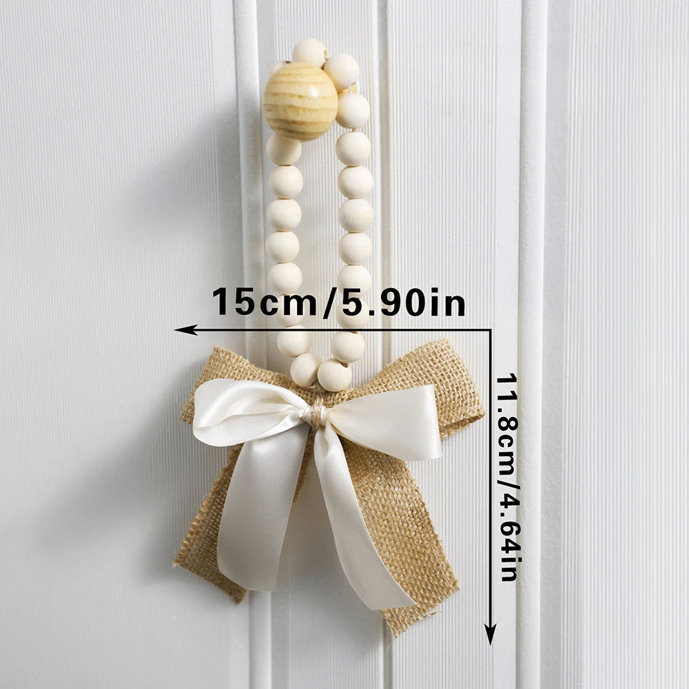 Bow Creative Linen Wood Bead String Pendant Valentine's Day Home Homestay Wall Decoration Oasis Select Ms9773