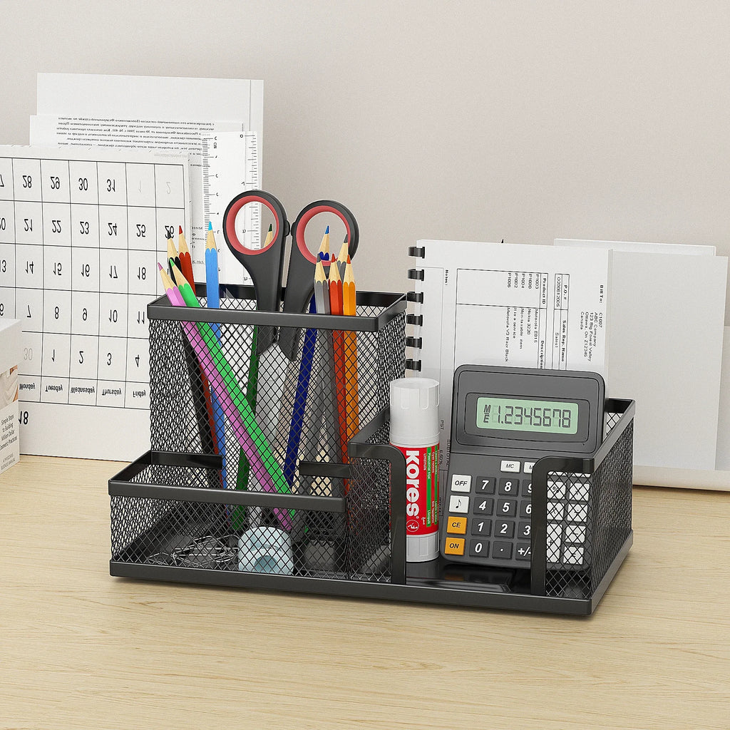 1pc Black 3-Tier Mesh Desk Organizer, Office Supplies Storage with Pencil Holder & Baskets for Home School Oasis Select black