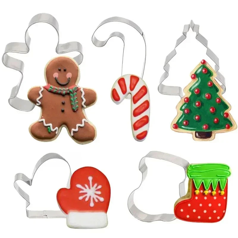 5Pcs Christmas Cookie Cutter Set Gingerbread Man Xmas Tree Biscuit Mold Stamp Christmas Party New Year Baking Accessories Oasis Select