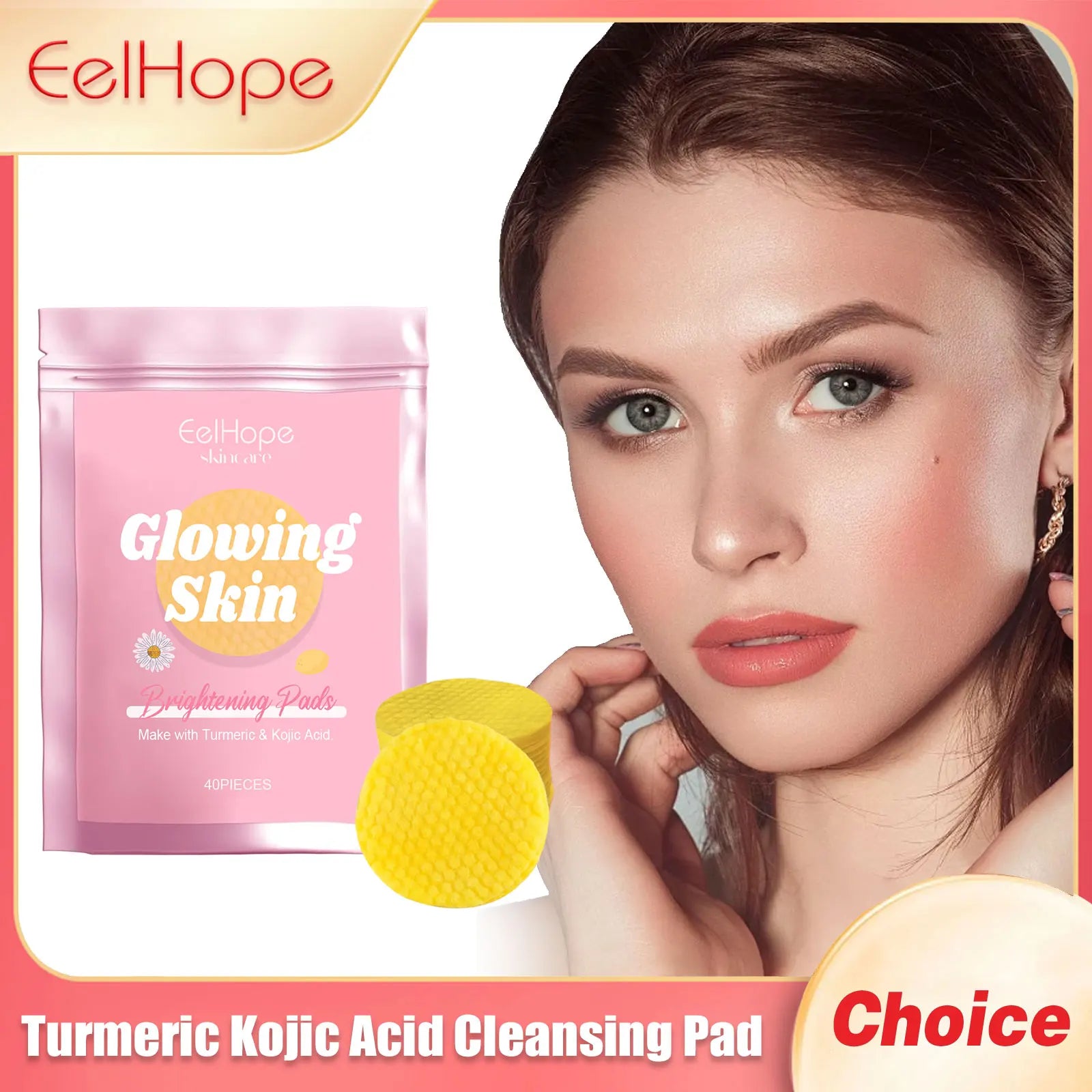 Eelhope Turmeric Kojic Acid Cleansing Pad Moisturizing Dry Improve Darkening Skin Shrink Pores Oil Control Face Exfoliating Pads Oasis Select