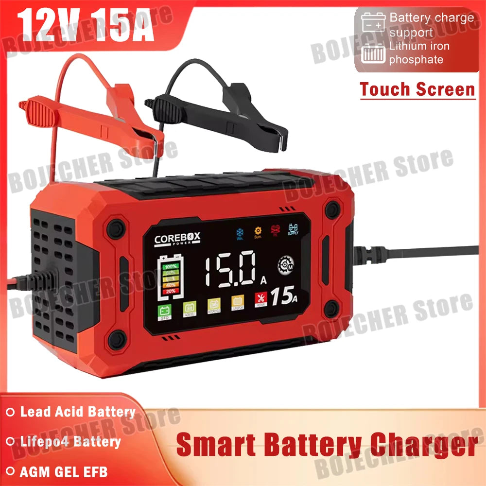 12V 15A Battery Charger Smart Charging For Lifepo4 Lead Acid AGM GEL Lithium Iron Phosphate Batteries With LED Display Car Moto Oasis Select