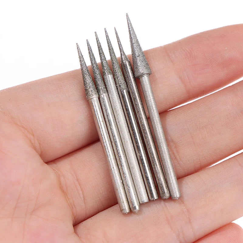 6Pcs 1-4mm Diamond Grinding Head Needle Bits Burrs Engraving Carving Tool 2.35mm Oasis Select Onesize