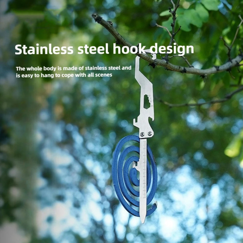 Outdoor Stainless Steel Foldable Multi-tool,Mosquito Coil Holder,Mosquito Coil Hook,Bottle Opener,with Measuring Scale,Portable Oasis Select