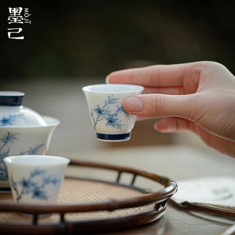 Clay White Porcelain Hand-painted Blue Tea Cup Ceramic Kung Fu Teacup Single Cup Blue And White Cup Oasis Select