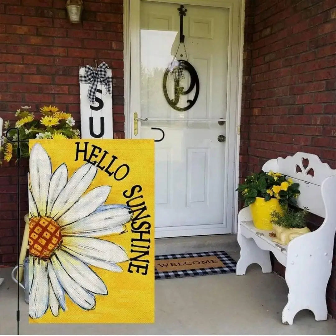 1pc Hello Sunshine Summer Garden Flag ， Small Garden Flags for Outside，Yard Decoration，Holiday Garden Flags for All Seasons Oasis Select