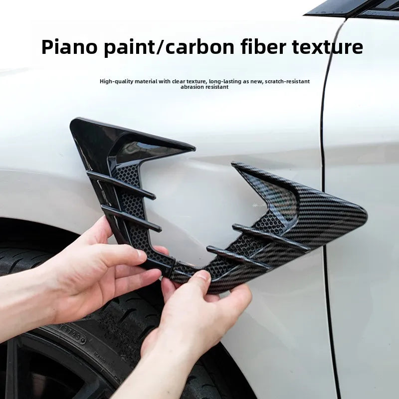 2pcs Car Shark Gill Fender Vent Stickers – Carbon Fiber & Black