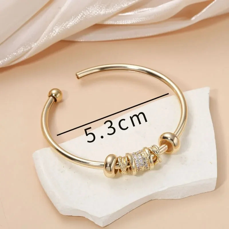 Gold Plated Cuff Bangle Copper Material Cubic Zircon Stone Rhodium Plated Size Adjustable Cuff Bracelet Girl Fashion Oasis Select