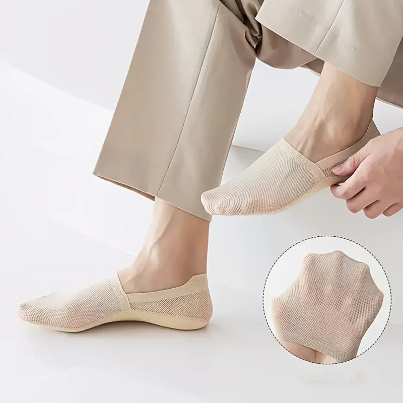 4 Pairs Women'S Apricot Color Invisible Socks | Summer Thin Low-Cut Non-Slip Anti-Slip Mesh Breathable Ice Fiber Fabric Casual Oasis Select