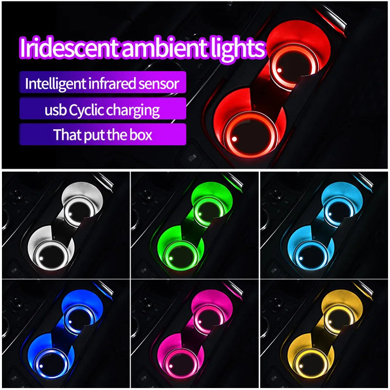 Car LED Cup Holder Light – 7 Color Rechargeable Coaster Insert
