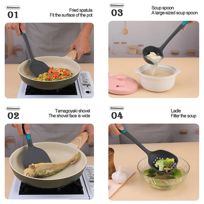 5-Piece Silicone Cooking Utensil Set – Spoon, Spatula & Strainer Silicone Utensil Set Oasis Select