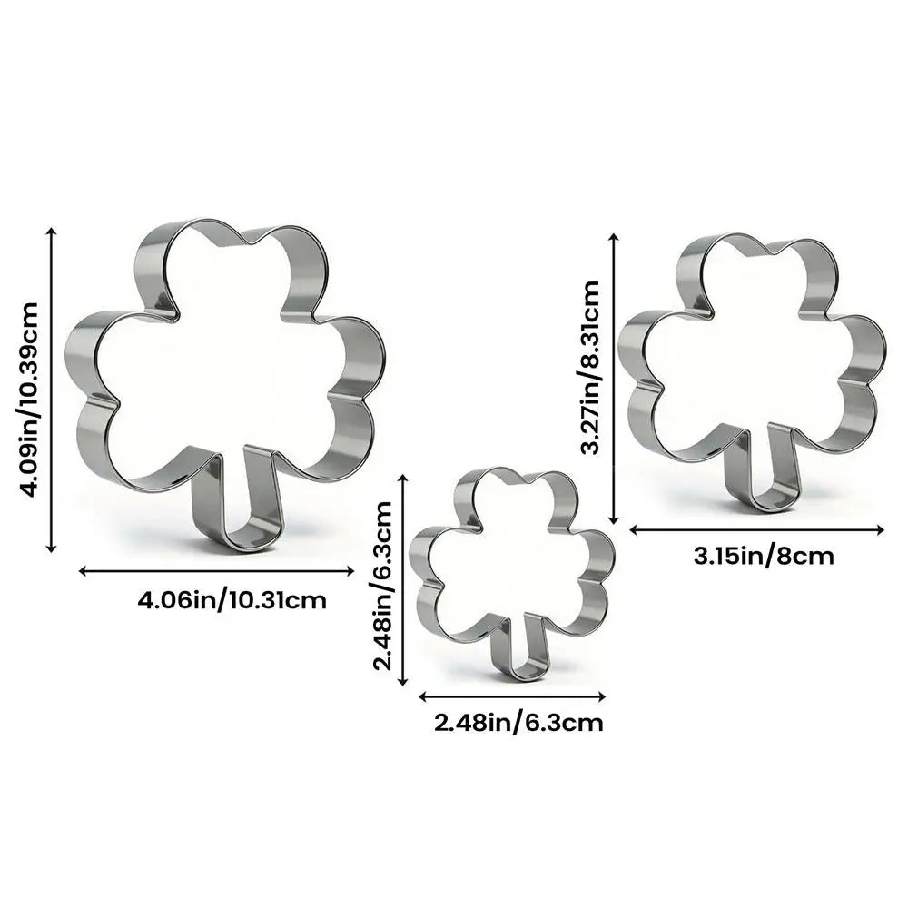 3Pcs Cookie Cutter Patrick's Day Clover Shaped Stainless Steel Mold DIY Cake Sugarcraft Pastry Biscuits Mould Baking Tool Oasis Select Silver