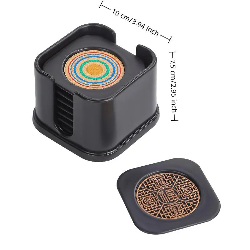 6Pcs Retro PVC Coasters Dining Table Protector Pad Heat Resistant Cup Mat Coffee Tea Hot Drink Mug Placemat Kitchen Accessories Oasis Select