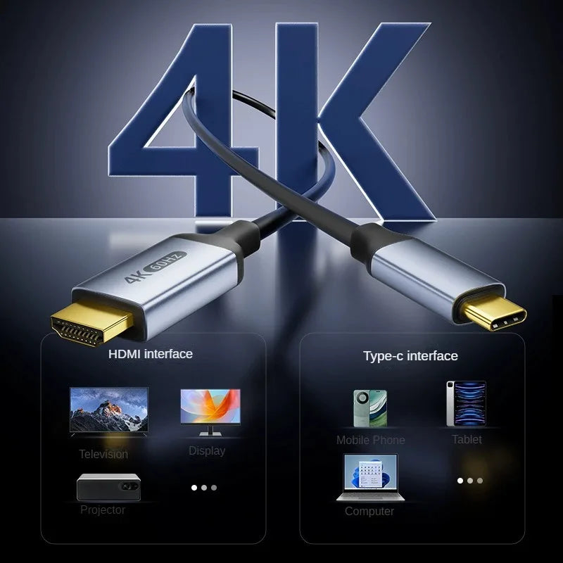 Type C to HDMI-Compatible HDTV Cable4K@30Hz 4K@60Hz USB C to HDMI Cable for Air iPad TV Converter MacBook USB-C HDMI Adapter Oasis Select