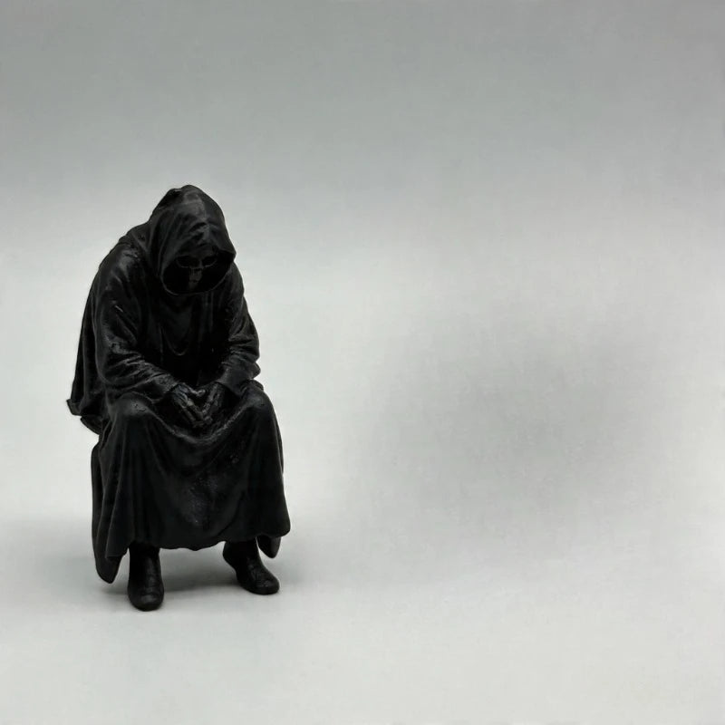 Sad Black Hooded Skull Miniature Gothic Figurine Home Desktop Handicrafts Ornaments Sitting Reaper Ornament Home Decoration Gift Oasis Select