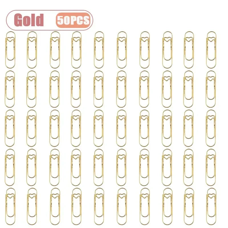 10-100PCS Heart Shaped Notebook Clips Creative Bookmark Page Holders Metal Pen Clips for Journal Planner Office Supplies Oasis Select Gold-50PCS