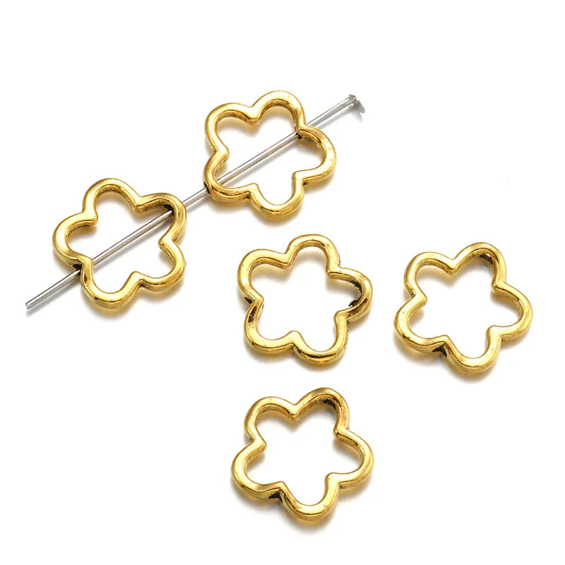 50pcs Flower Star Bead Frames Spacer Beads Double Hole Hollow Connector Link Charms for Jewelry Bracelet Necklace Earring Making Oasis Select Antique Gold 15x15mm
