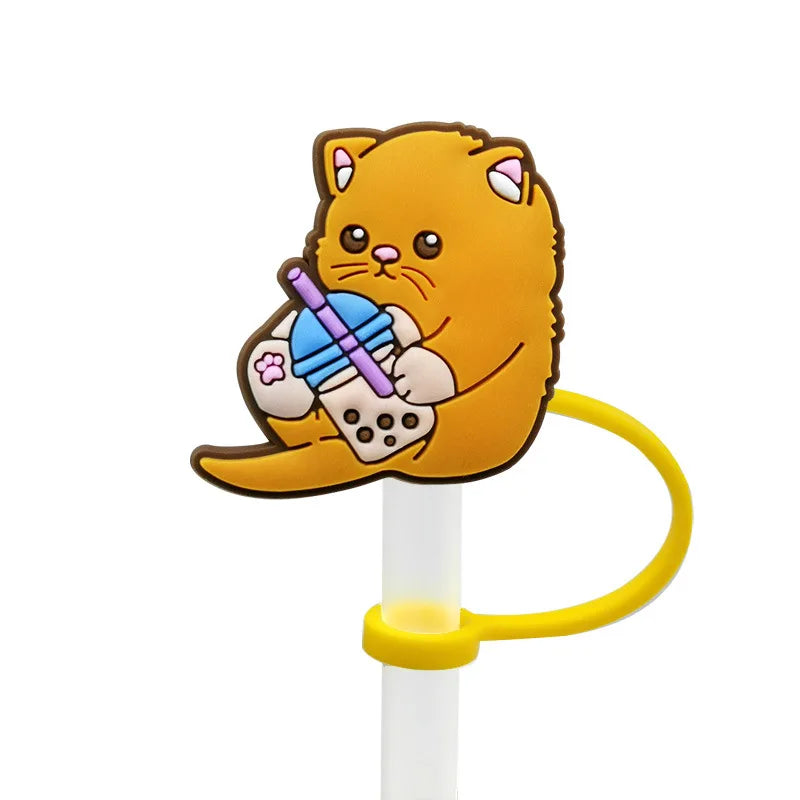 8mm/0.32in Straw Cover Cap Silicone Cute Animals Milk Tea Straw Protector Cover Straw Tip Topper for Stanley 30&40oz Tumbler Oasis Select Style 5