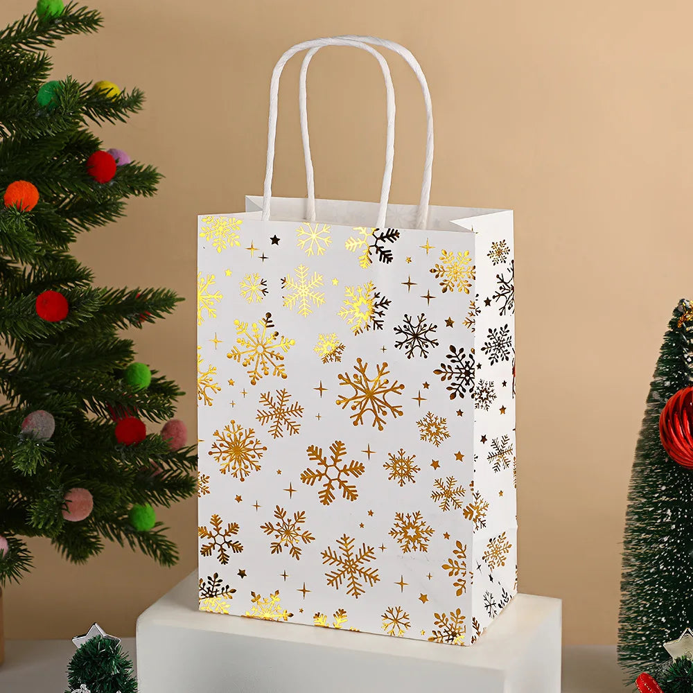 Christmas White Kraft Gift Bag – Snowflake & Reindeer Pattern