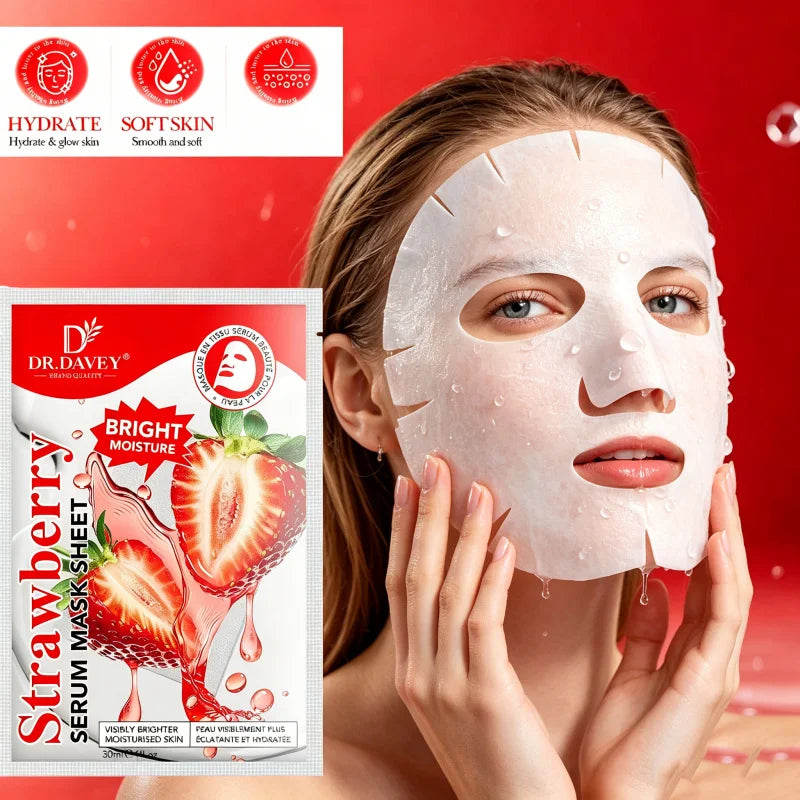 DR.DAVEY Strawberry Serum Sheet Mask – Moisturizing, 10 Pack