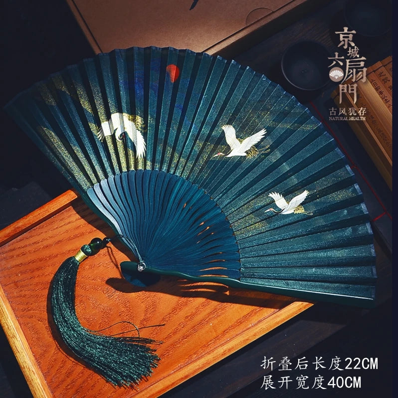 Antique Retro Portable Green Folding Fan Women's Portable Hanfu Cheongsam Folding Small Classical Dance Fan Chinese Fan Oasis Select 17