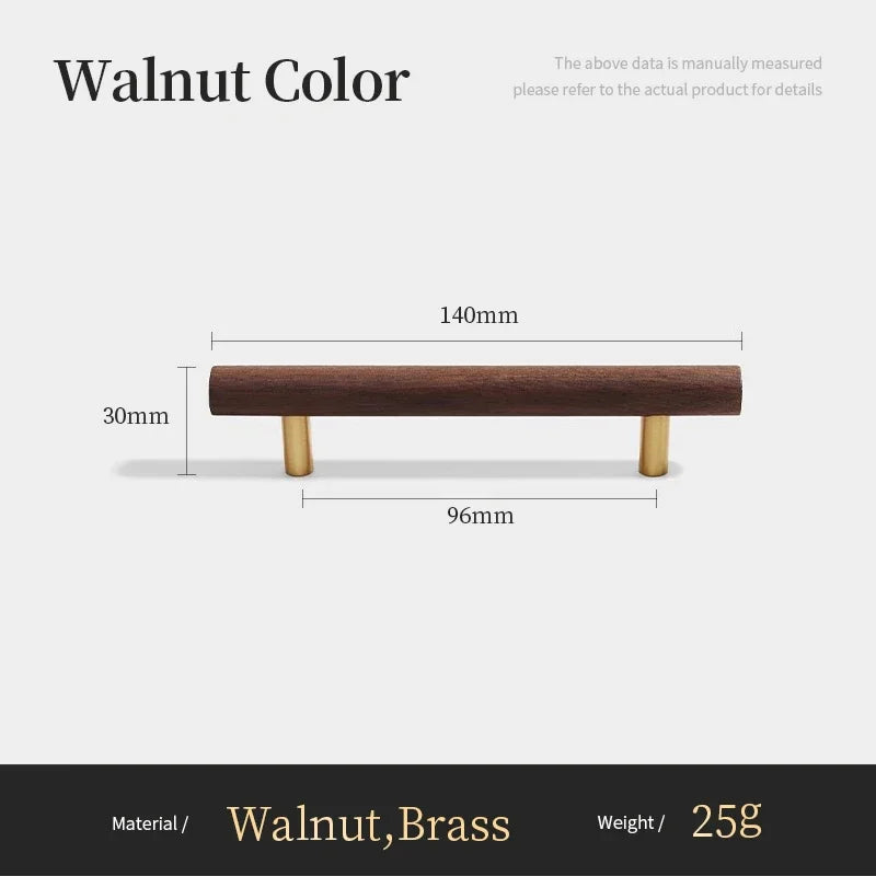 Nordic Walnut Wood Handle T Bar Drawer Knobs Cupboard Long Pulls Kitchen Cabinet Door Handle Furniture Decorate Pulls and Knob Oasis Select A7-96mm