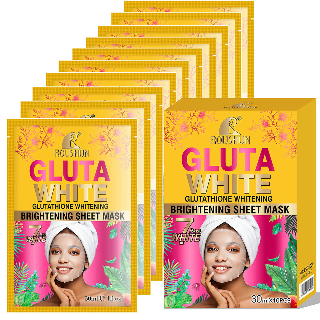 ROUSHUN Gluta White Facial Sheet Mask – Moisturizing, 10 Pcs