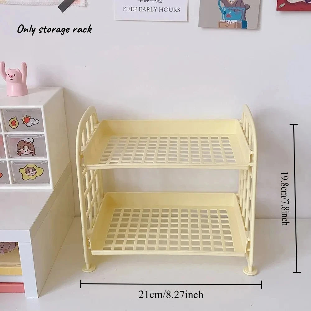 1pcs Cute Desktop Storage Rack Double-layer Removable Cosmetic Organizer Kawaii Stationery Shelf for Dorm Bedroom Desk Decor Oasis Select YELLOW
