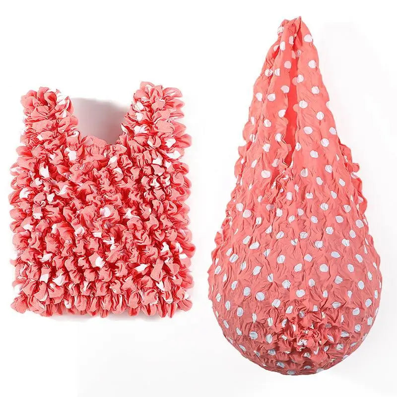 Expansion Fold Pleated Flexible Stretch Mini Shopping Bag Large Capacity Bubble Elastic Portable Handbag Storage Bag Oasis Select Red