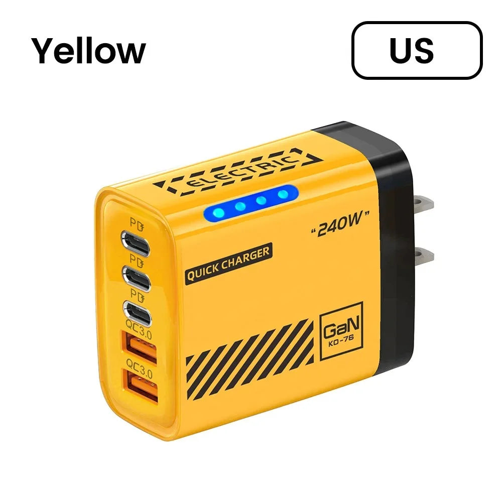 Total 240W USB Type C Fast Charging Charger For Samsung Huaweui iPhone Wall GaN Charger Multi Ports Mobile Phone Power Adapter Oasis Select US Yellow