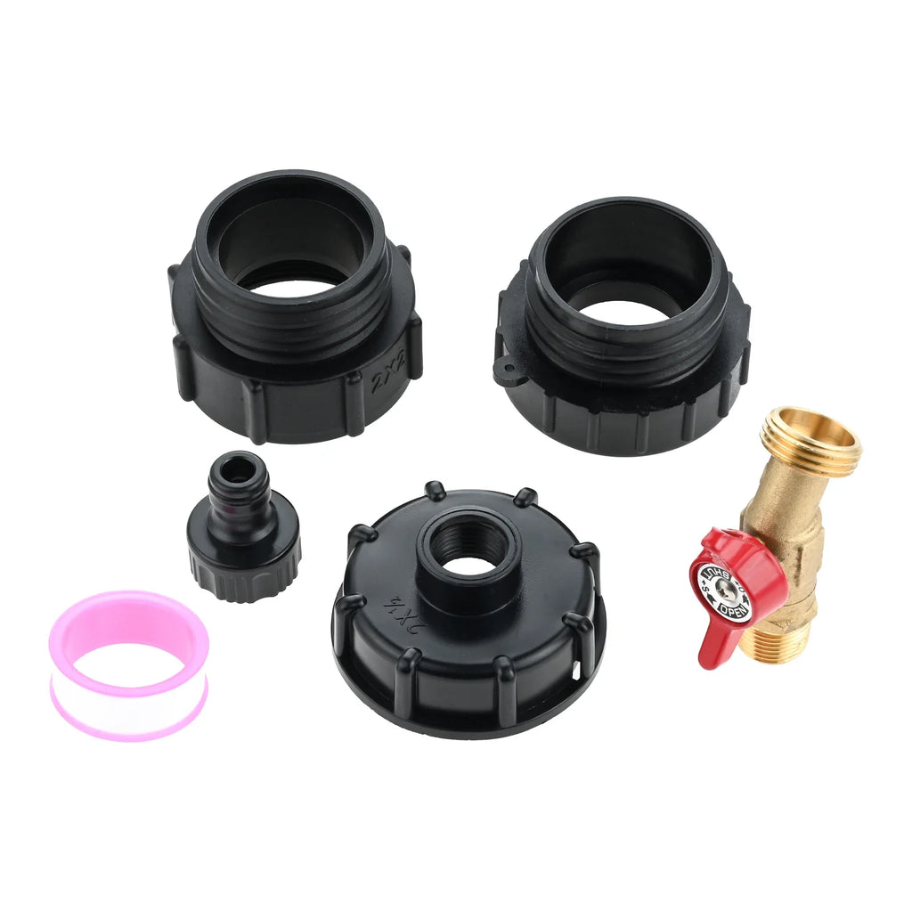 1Set IBC Tote Adapter for 275-330 Gallon Water Tank Fittings 2.44" Fine & 2.36" Coarse Thread 1/2" MNPT ×3/4" GHT Valve Faucet Oasis Select Default Title