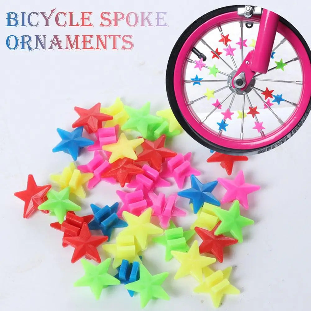 36Pcs Bike Bead Spoke Beads Colorful Safety Kids Clip Bicycle Round Multi-color Love Heart Stars Wheel Accessories Decoration Oasis Select