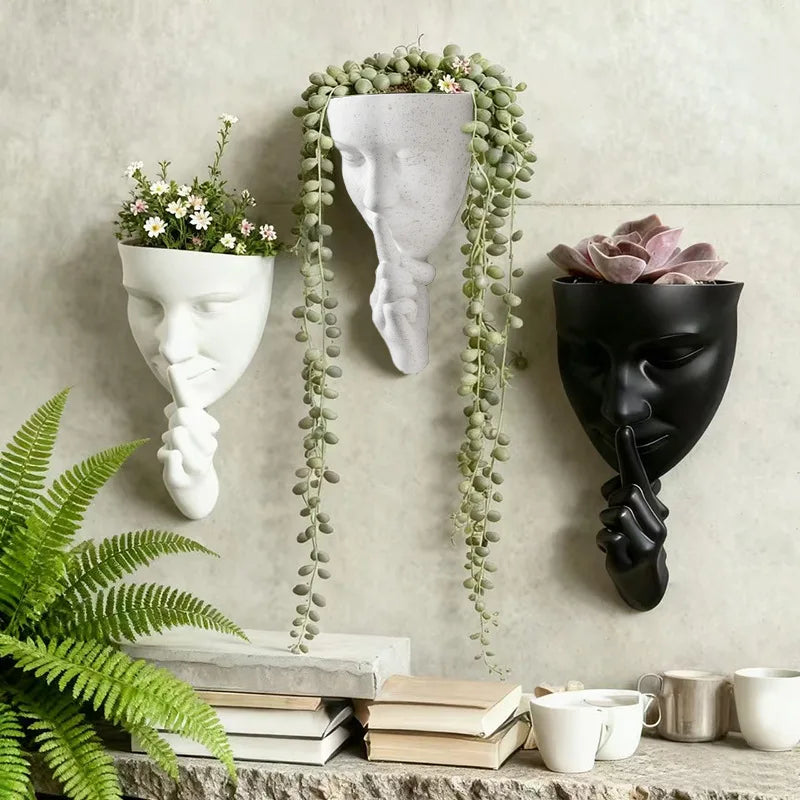 Creative Artistic Face Shaped Wall Planter Retro Human Profile Flowerpots Succulent/Plant Pot for Wall Decor Balcony Living Room Oasis Select