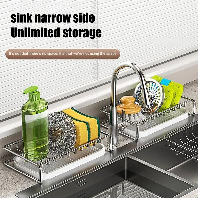 Stainless Steel Soap Rack Kitchen Bathroom Sink Shelf W Drainage Tray Rust-resistant Saver Basket For Kitchen Bathroom Accessory Oasis Select