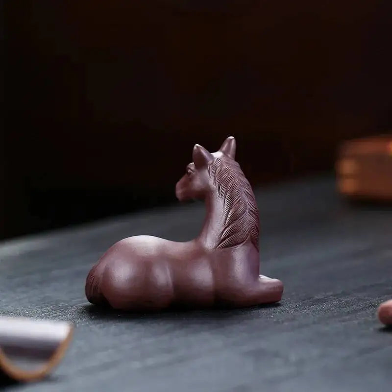 Purple Clay Sculpture Tea Tray Ornament Tea Pet Horse Lying Horse Tea Play Oasis Select