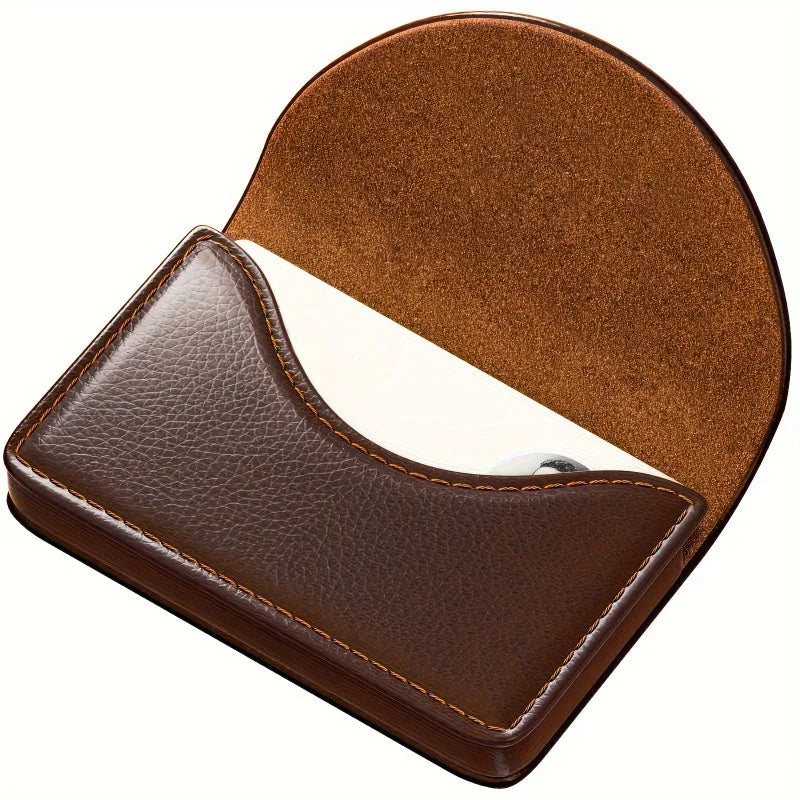 1pc Luxury Lychee Leather Business Card Holder,Large Capacity Metal Magnetic Closure,Desk Organizer for Office Photo Card Holder Oasis Select Brown