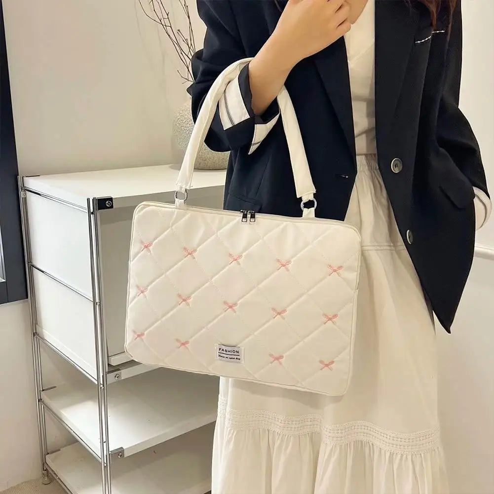 Cute Bow Embroidered Laptop Sleeve Bag – Shockproof 15"