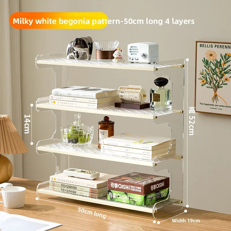 Desktop bookshelf, desktop shelf, desk storage rack, dormitory desk, study table, multi-layer shelf, multi-layer shelf Oasis Select Milky White 4-50