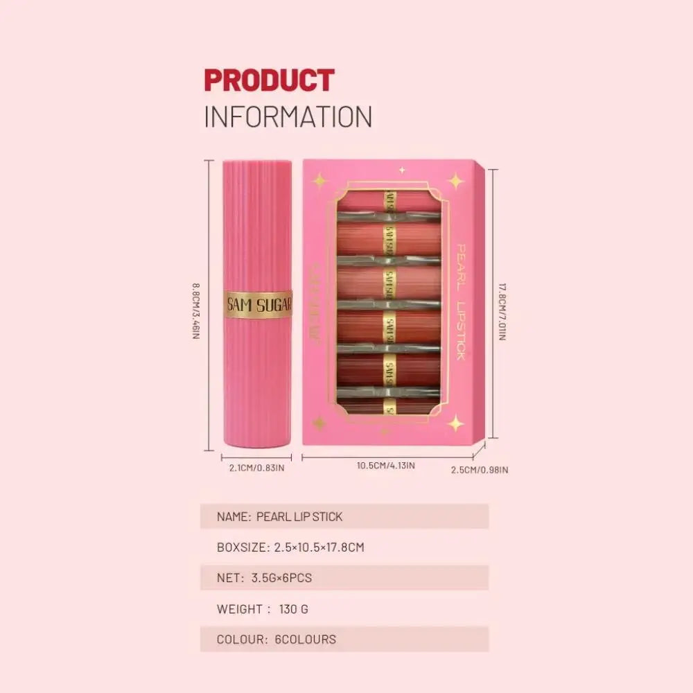 6-Piece Diamond Shimmer Lipstick Set – Metallic Glitter Lip Gloss