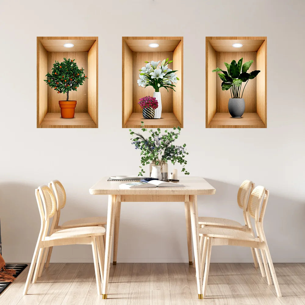 3D effect potted triptych posters hallway staircase decorative painting hotel restaurant wall plant stickers Oasis Select 4 40cm x 60cm