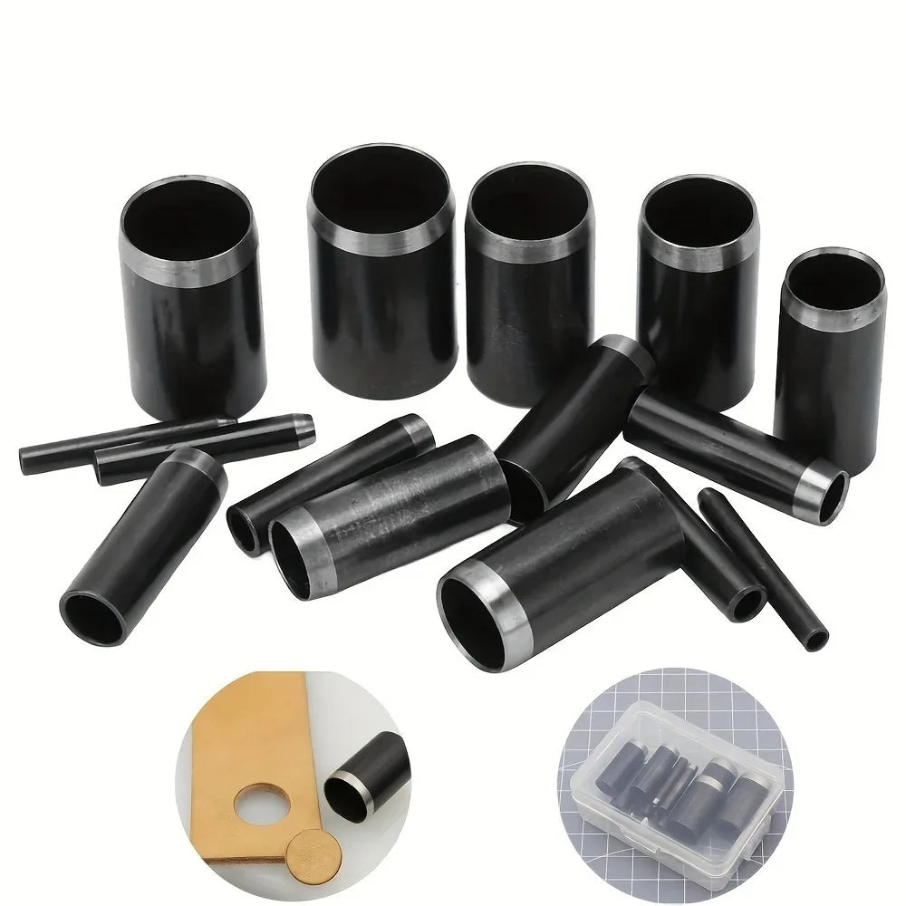 15 Sizes Round Hole Punch(1-15mm), Hollow Punch Cutter Tool Set with Storage Case, Leather Hole Punch, Leather Craft Die Cutter Oasis Select black