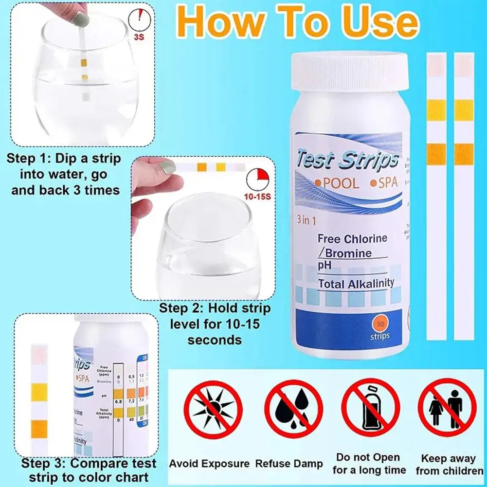 50pcs Chlorine PH Test Strips SPA Swimming Pool Water Tester Paper Residual Chlorine PH Value Alkalinity Hardness Test Strip Oasis Select