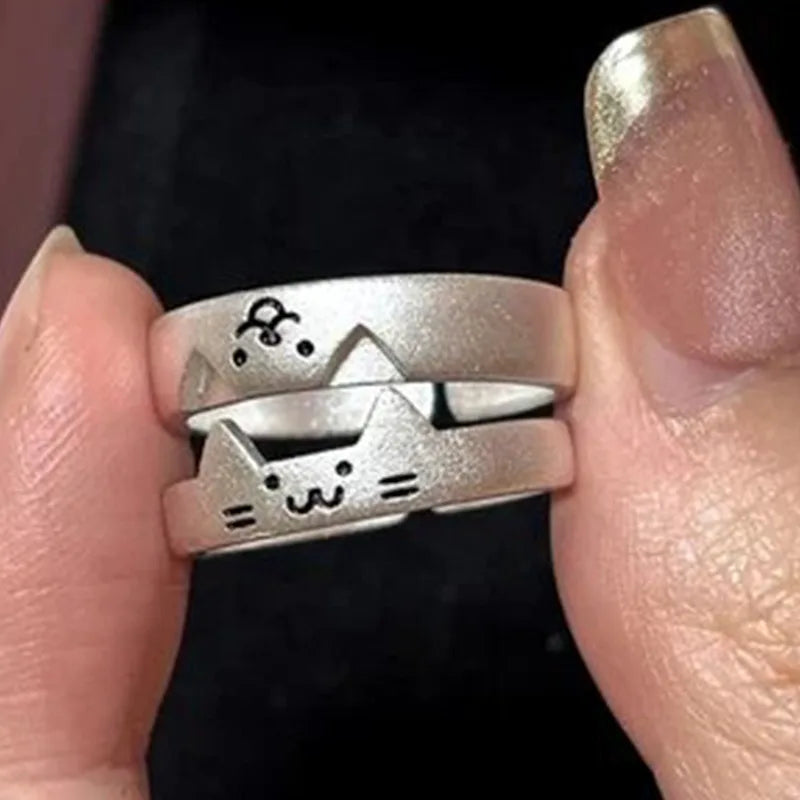 Kawaii Cat Dog Animal Couple Ring for Women Men Fashion Size Adjust Lover Rings Valentine's Day Party Jewelry Gifts Oasis Select