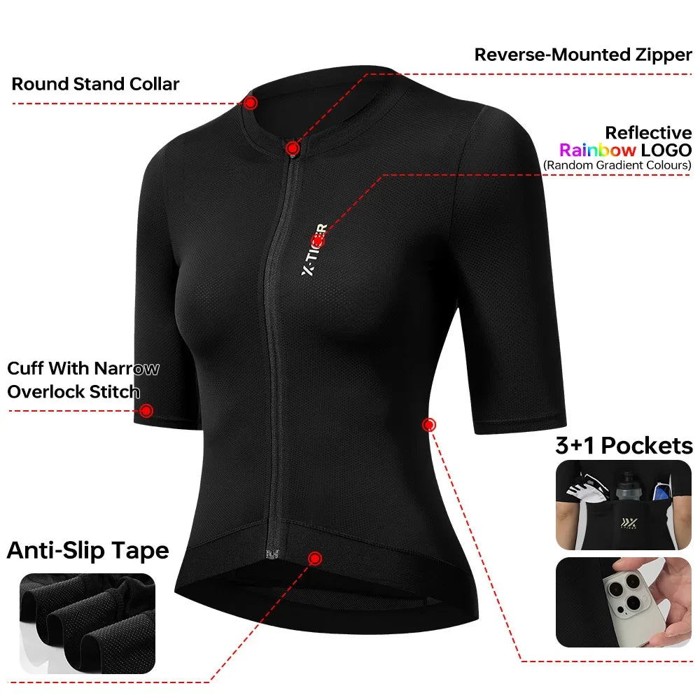 X-TIGER Cycling Jersey Women Breathable Quick-Drying Bicycle Short Sleeve With Pockets Mountain Bike Shirts Cycling Clothing Oasis Select
