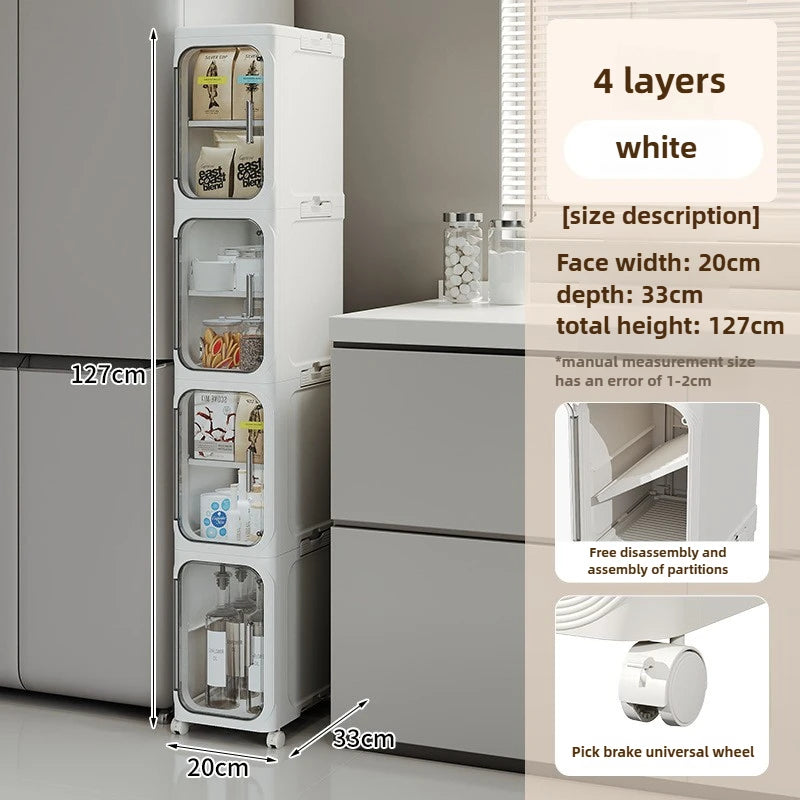 Household bathroom narrow seam storage cabinet, multifunctional foldable with wheels, dust-proof and crevice storage cabinet Oasis Select 4 layers -white