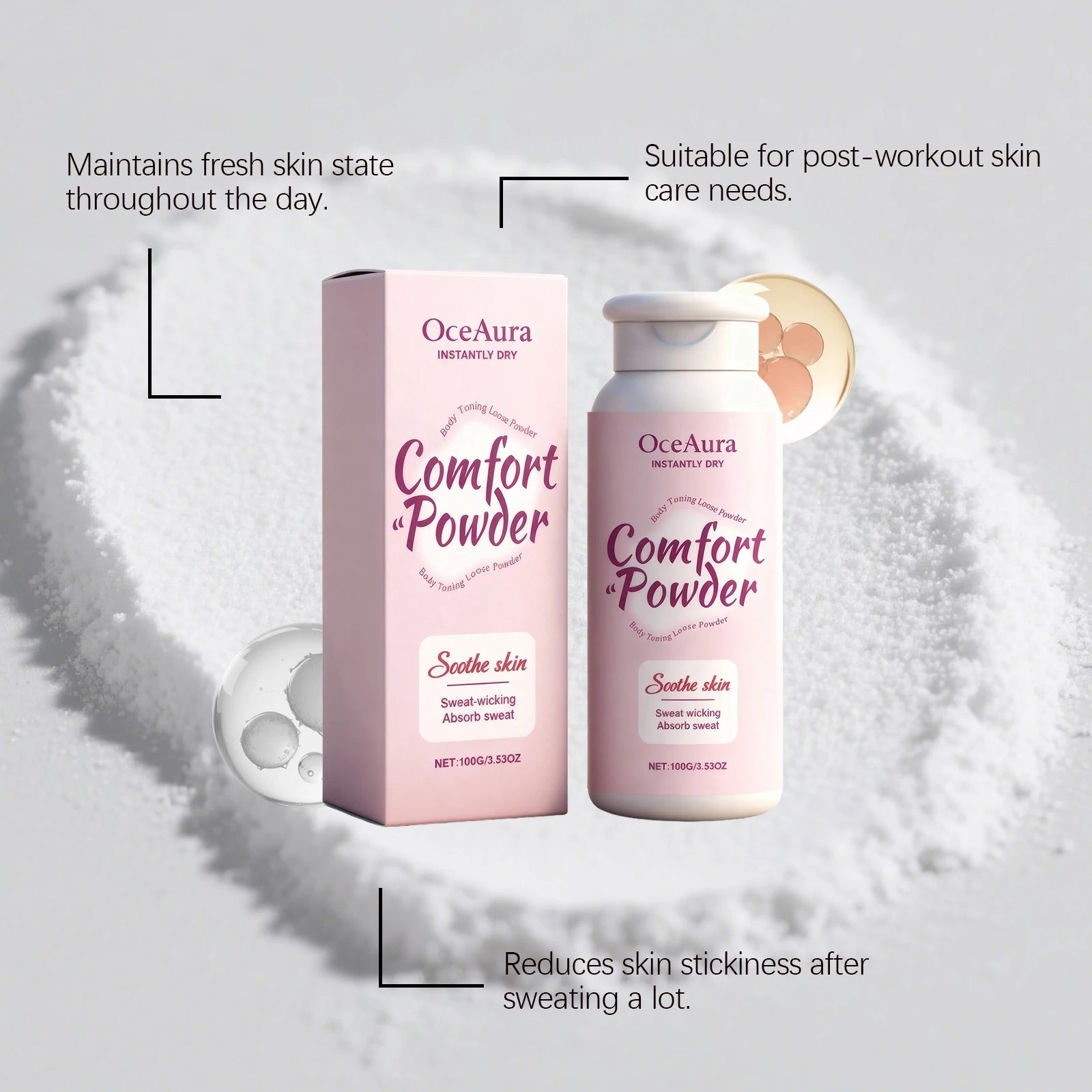 Comfort Powder Instantly Dry Comfort Powder Soothing Body Powder Sweat Wicking Absorb Sweat Talc Free Refreshing Summer Care Oasis Select