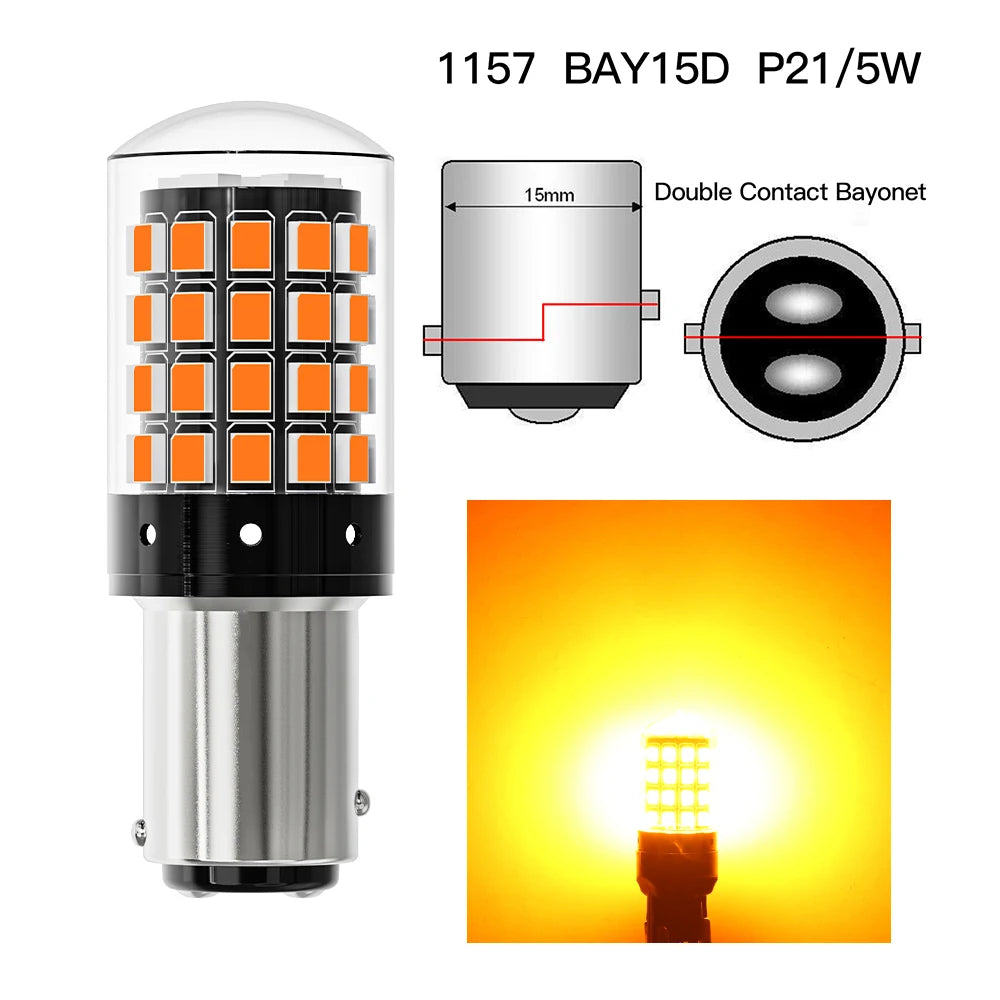 ASLENT 2-Pack 54-SMD LED Bulbs | Turn Signal Brake Reverse 12V Automotive LED Bulb Oasis Select 1157 P21-5W Amber