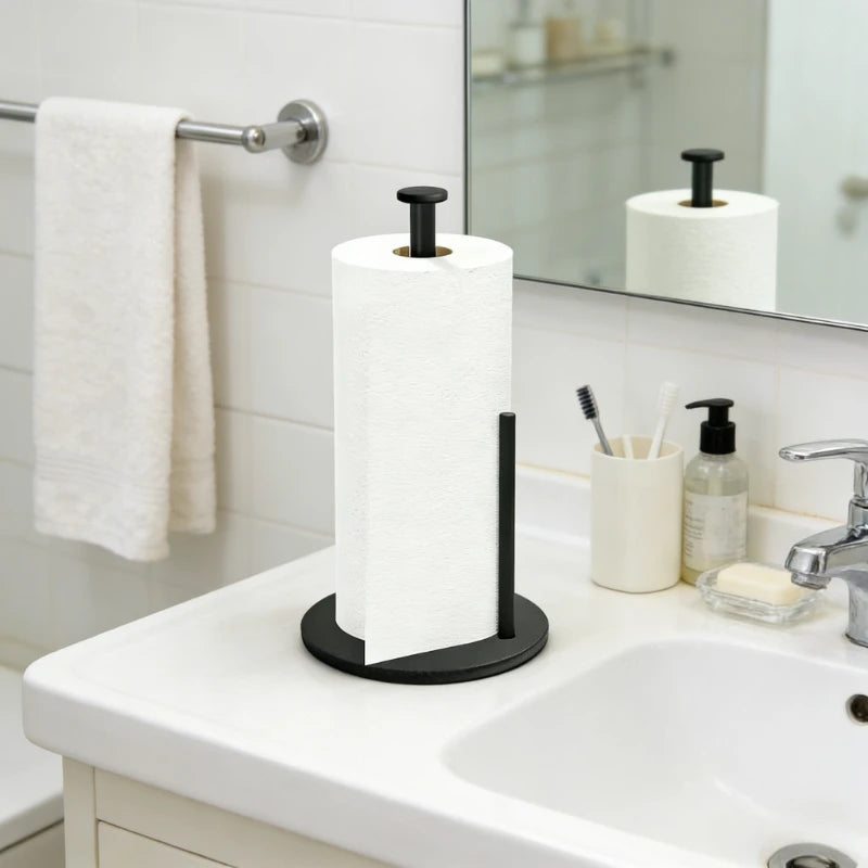 Stainless Steel Bathroom Roll Holder with Weighted Base - Heavy-Duty Countertop Organizer, Space-Saving Design for Paper Towels Oasis Select