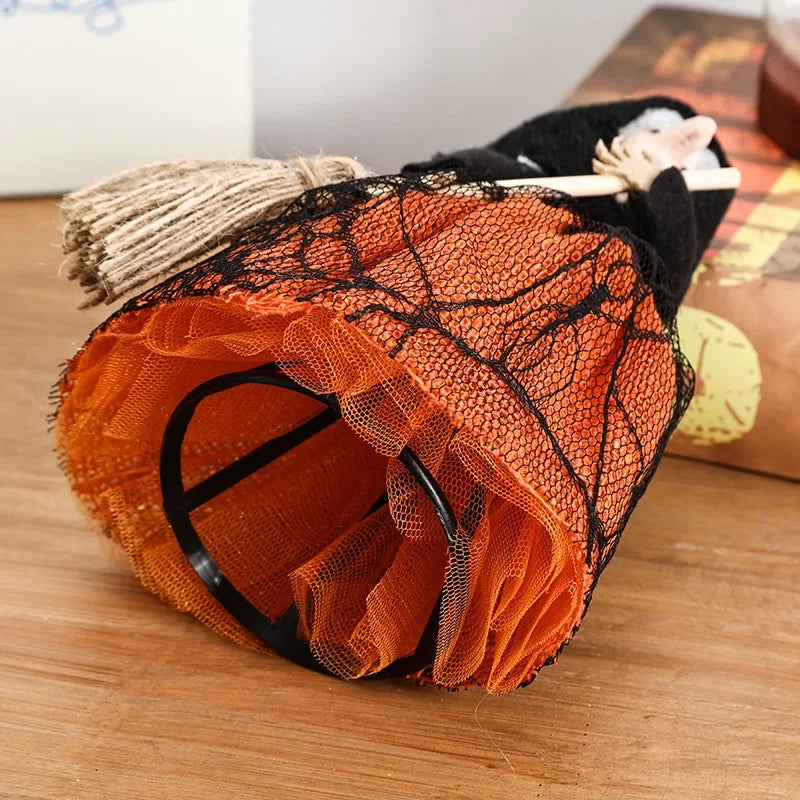 Halloween Witch Doll Decoration with Broom – 1–10 PCS Set
