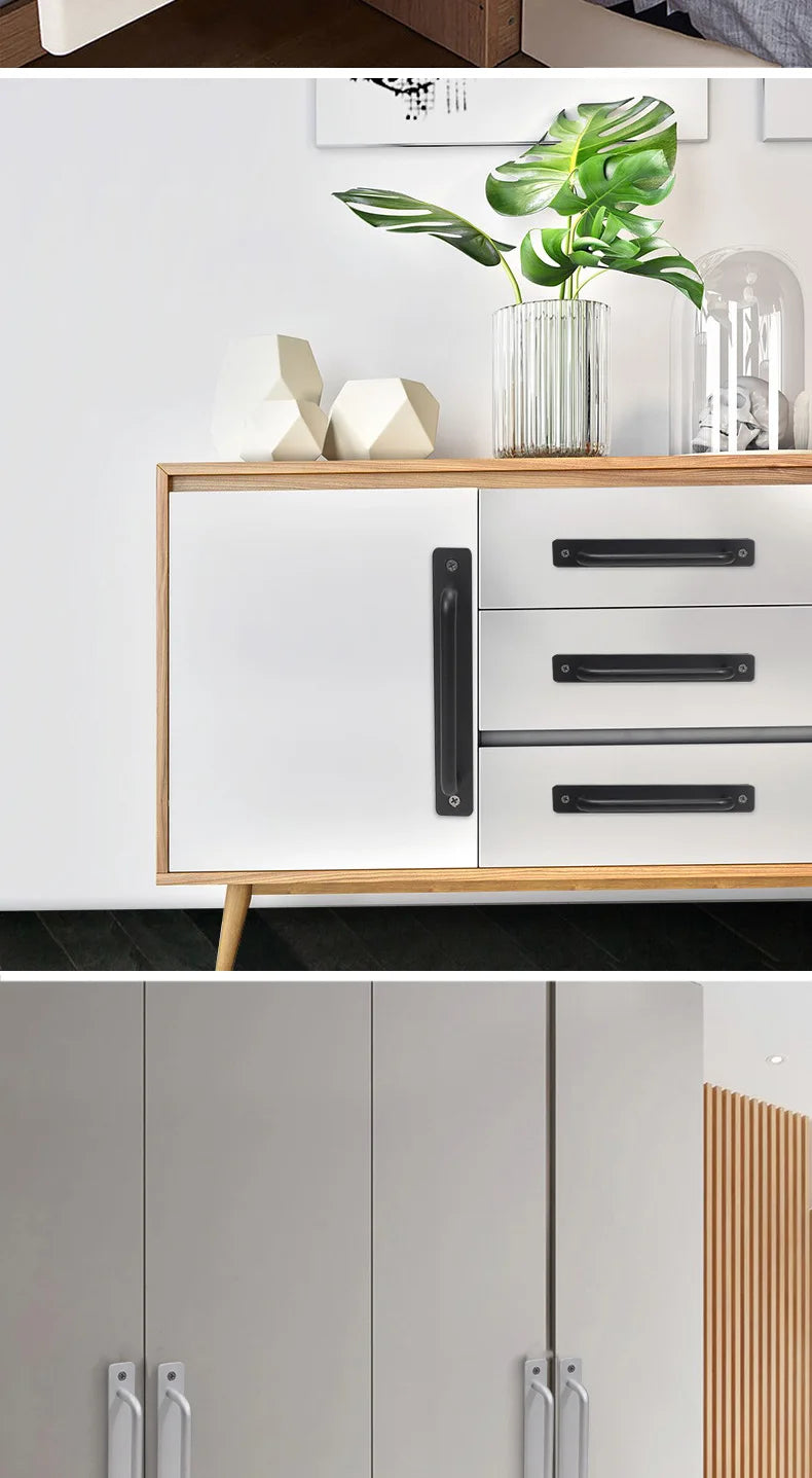 Aluminium Alloy Punch-free Furniture Cabinet Handle Sliding Barn Door Handle Pull And Flush Hardware Set Wood Door Drawer Handle Oasis Select