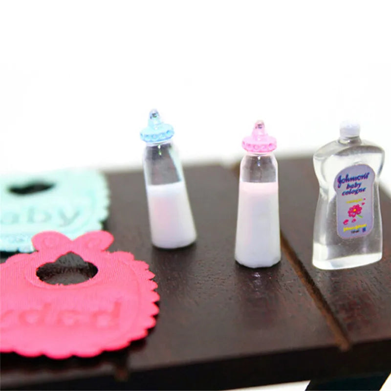 1:12 Dolls House Miniature Baby Bottles Shampoo Bibs Set Nursery Accessory Gift Oasis Select 0 0